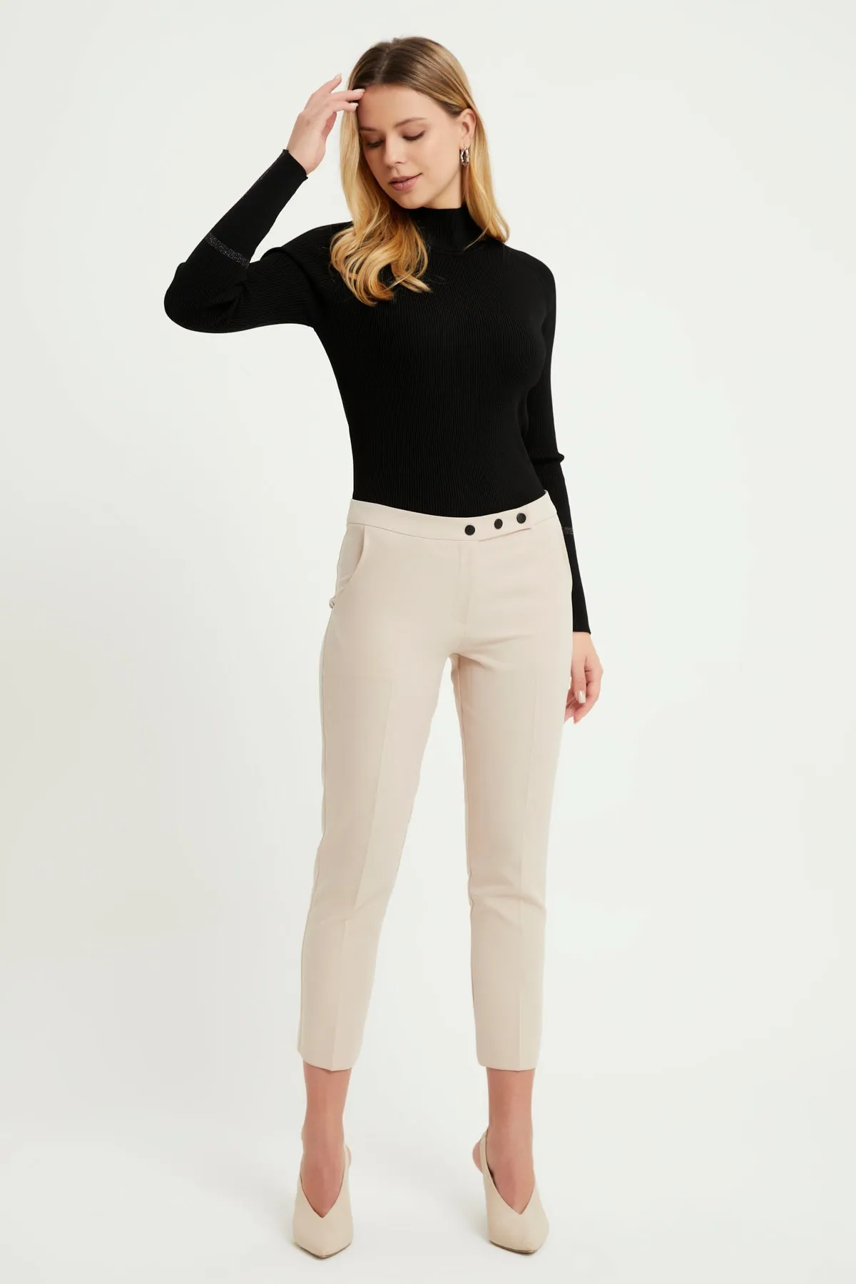 ZRF Women Cigarette 3 Button Pants - Beige - Turin